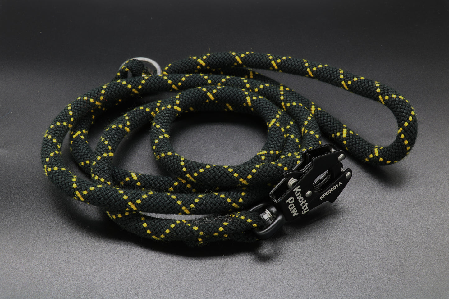Knotty Paw Black Yellow Upcycled Climbing Rope Dog Leash