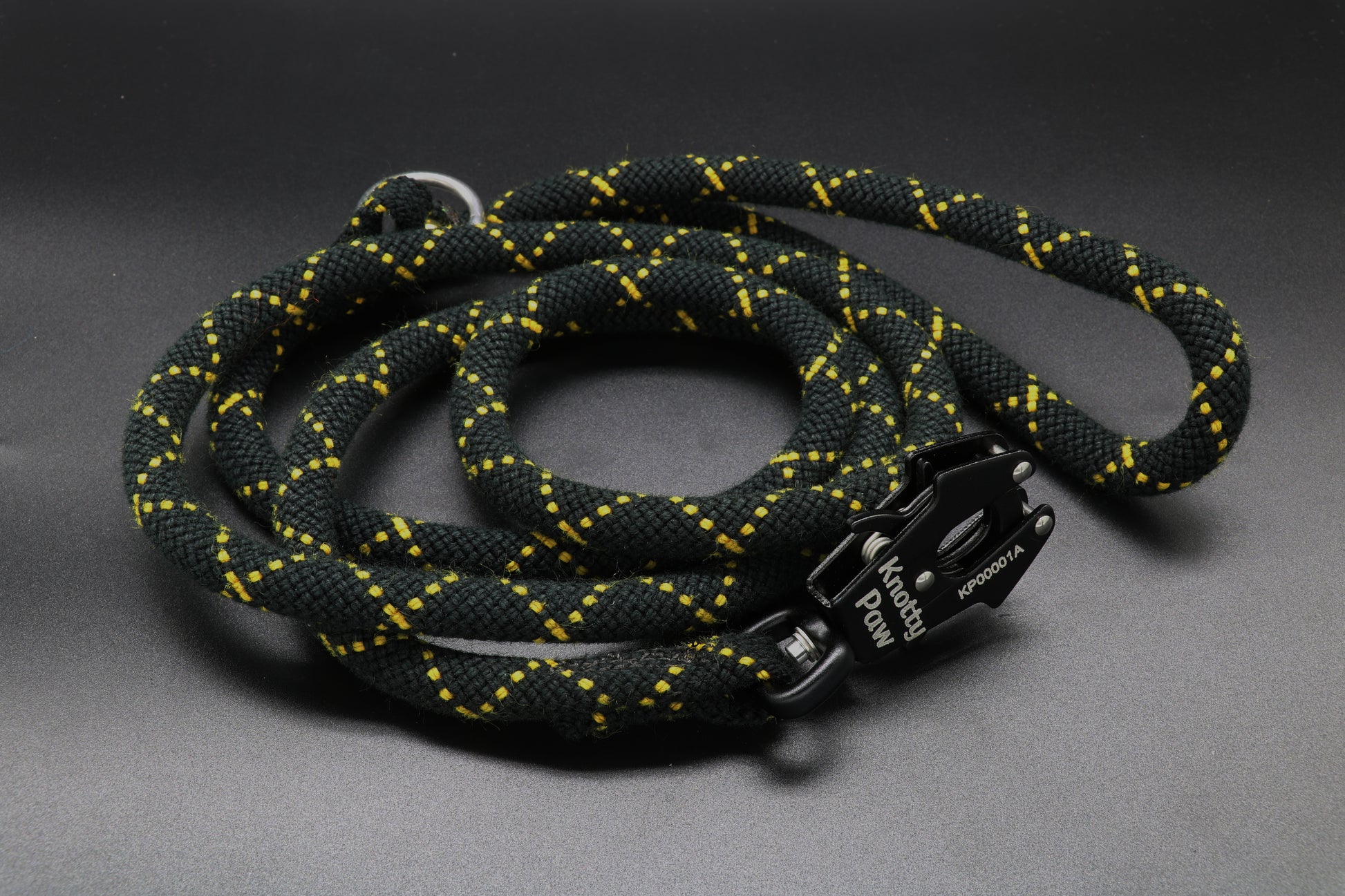 Knotty Paw Black Yellow Upcycled Climbing Rope Dog Leash