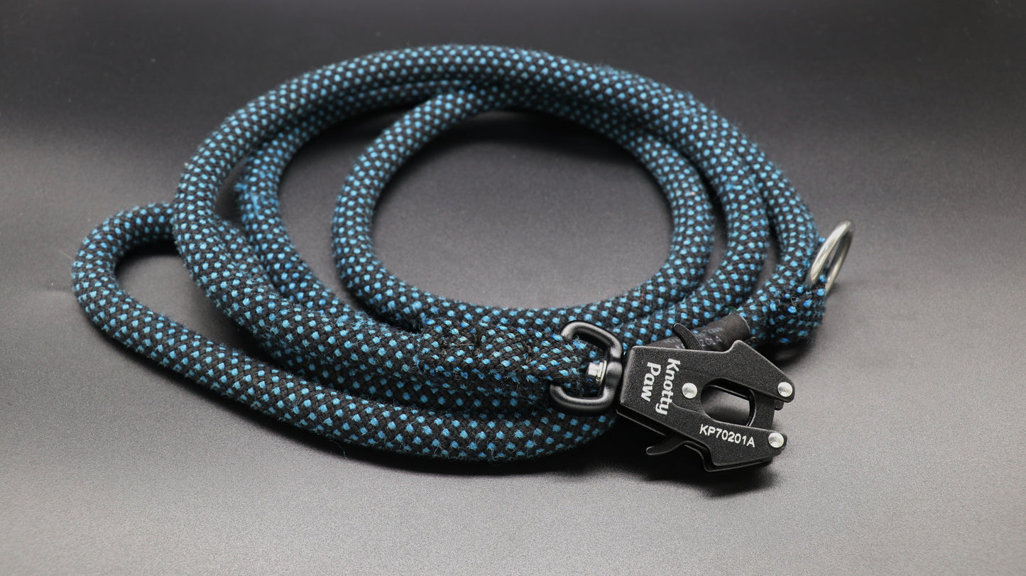 Knotty Paw Black Blue Dot Upcycled Climbing Rope Dog Leash