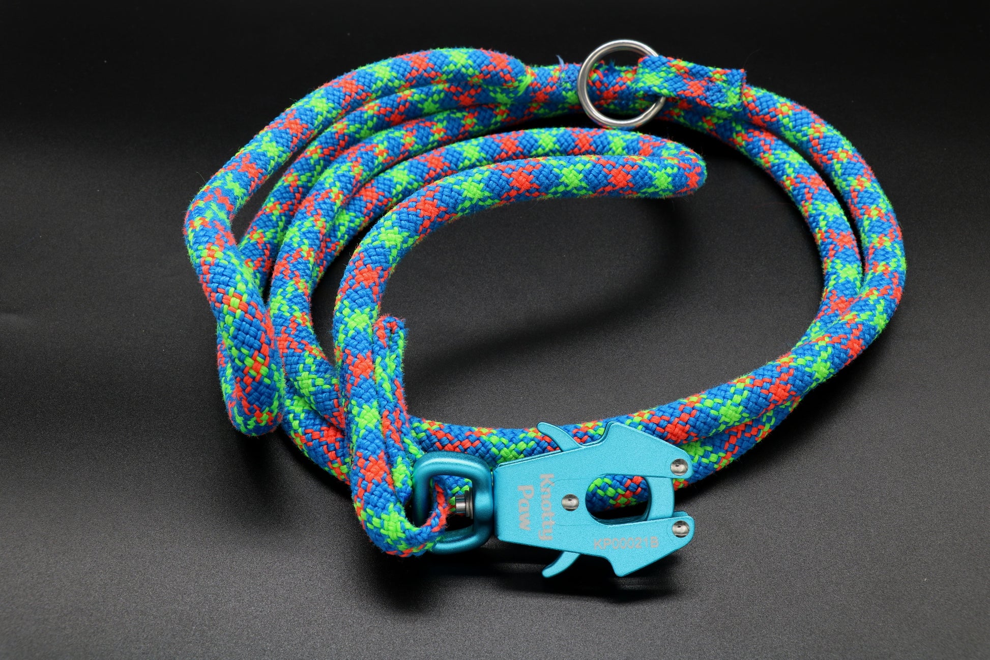 Knotty Paw Blue Red Green Upcycled Climbing Rope Dog Leash