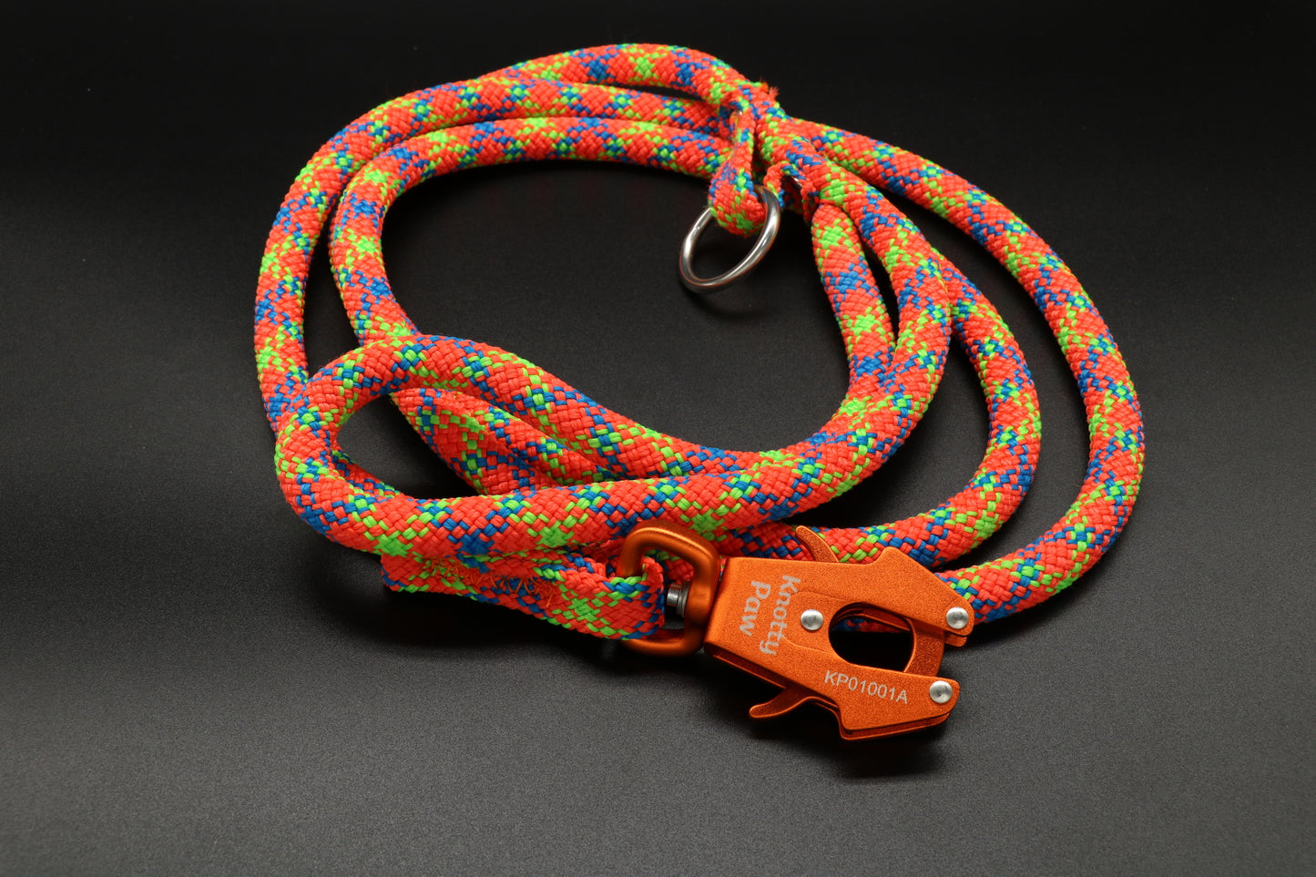 Knotty Paw Orange Green Blue Upcycled Climbing Rope Dog Leash