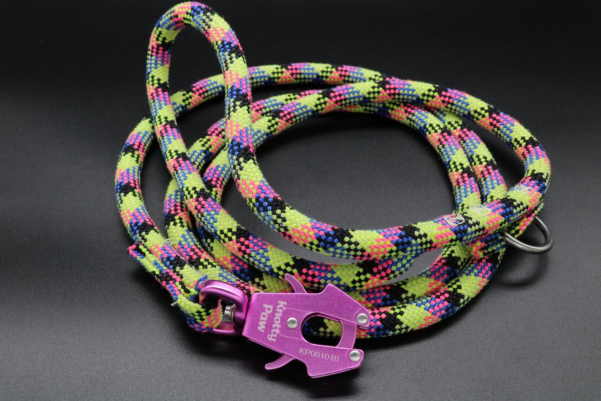 Knotty Paw Yellow Black Pink Upcycled Climbing Rope Dog Leash