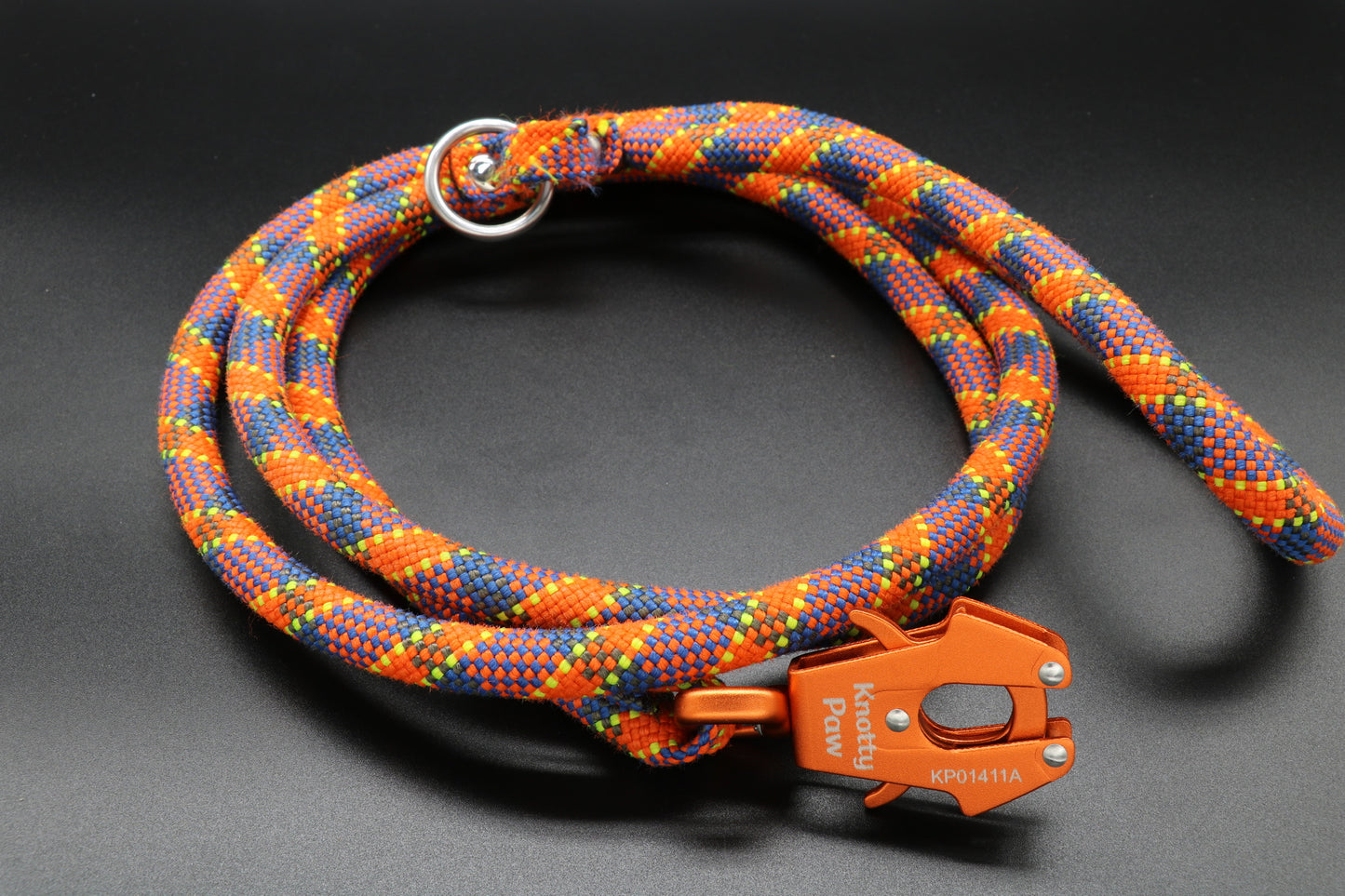 Knotty Paw Orange Blue Yellow Black Upcycled Climbing Rope Dog Leash