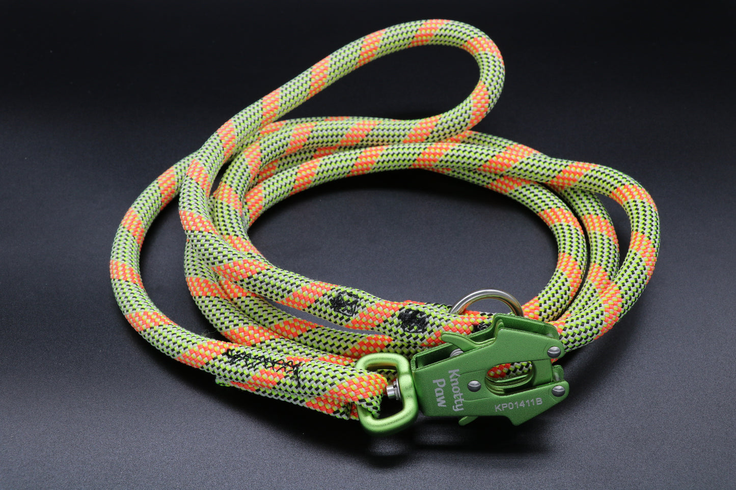 Knotty Paw Green Orange Upcycled Climbing Rope Dog Leash