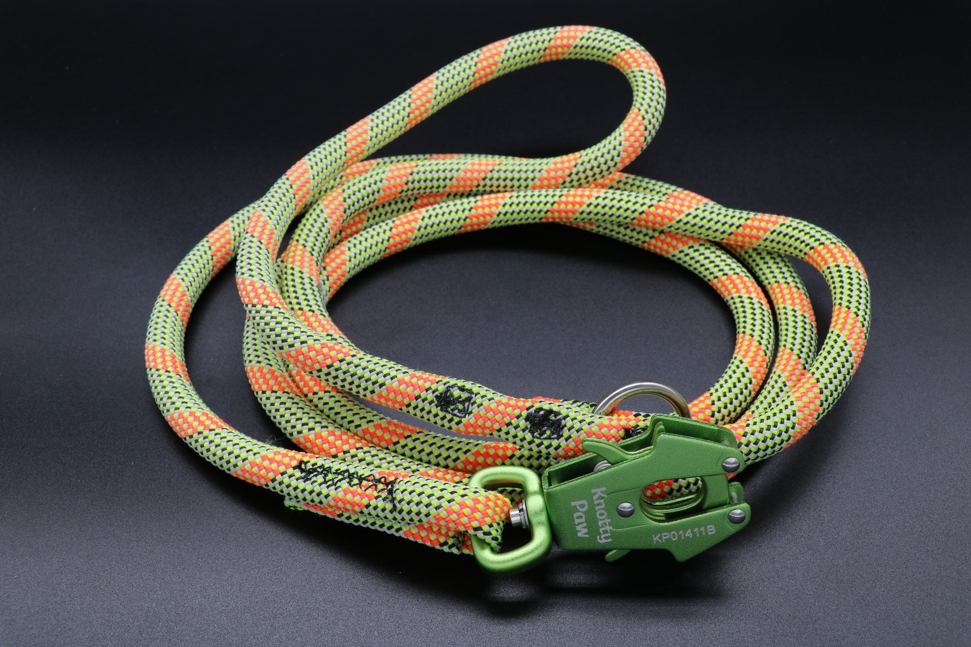 Knotty Paw Green Orange Upcycled Climbing Rope Dog Leash