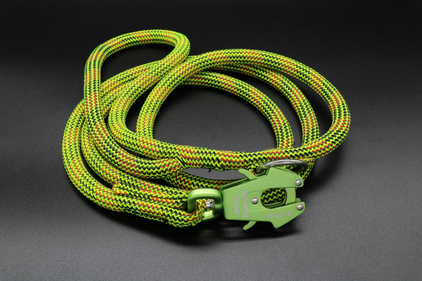 Knotty Paw Red Green Black Upcycled Climbing Rope Dog Leash