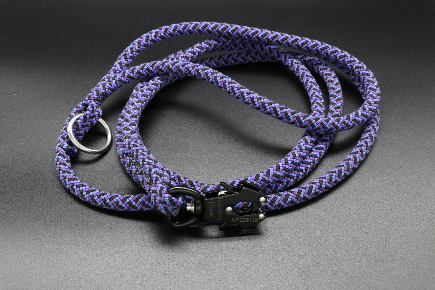 Knotty Paw Purple Black Upcycled Climbing Rope Dog Leash