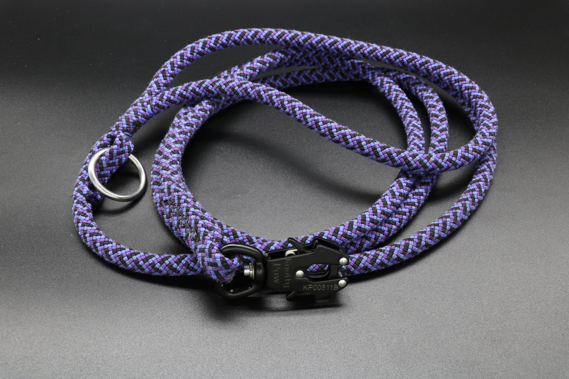 Knotty Paw Purple Black Upcycled Climbing Rope Dog Leash