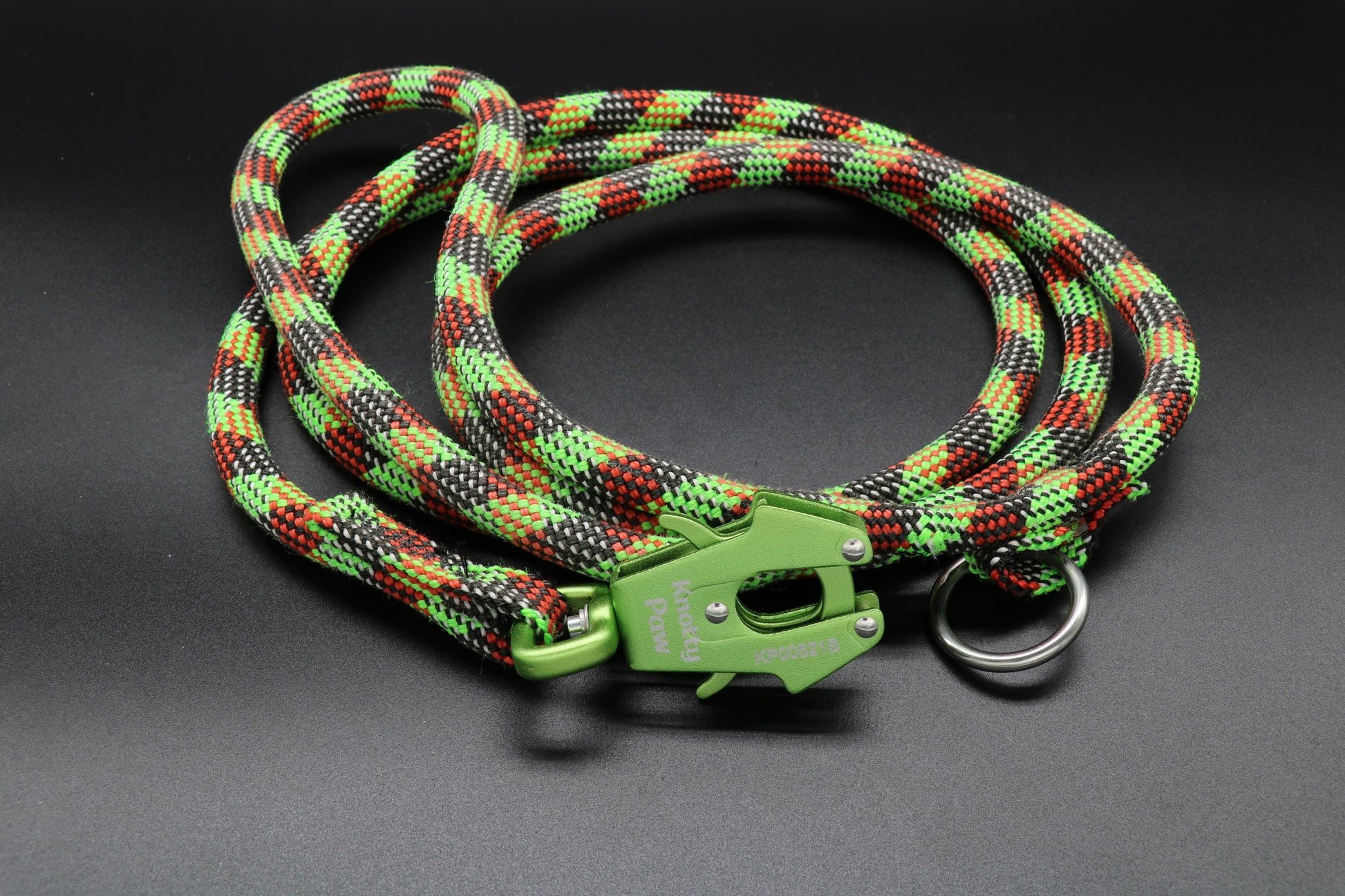 Knotty Paw Green Red Black Upcycled Climbing Rope Dog Leash