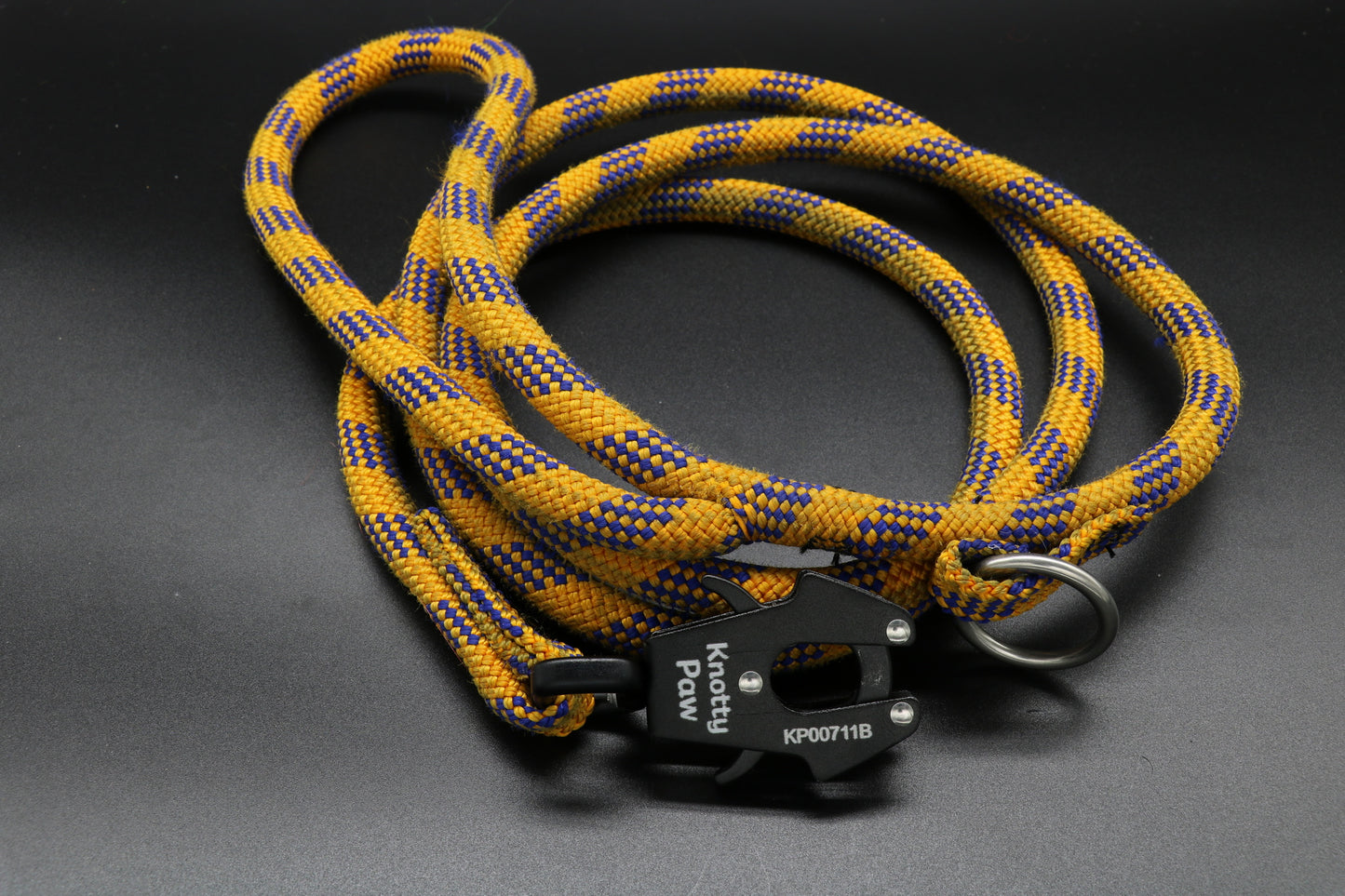 Knotty Paw Gold Blue Upcycled Climbing Rope Dog Leash