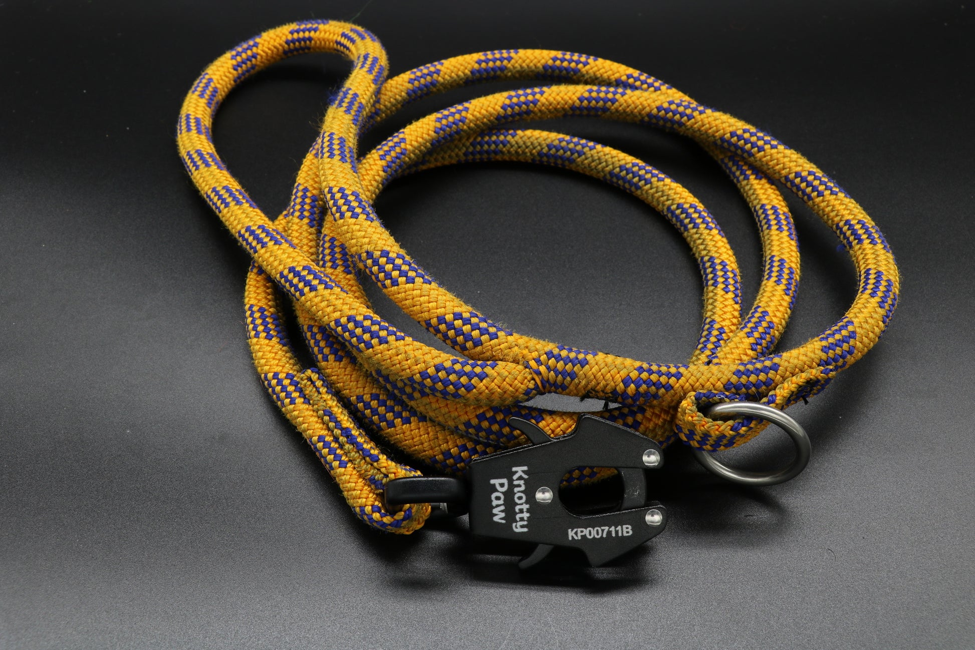 Knotty Paw Gold Blue Upcycled Climbing Rope Dog Leash