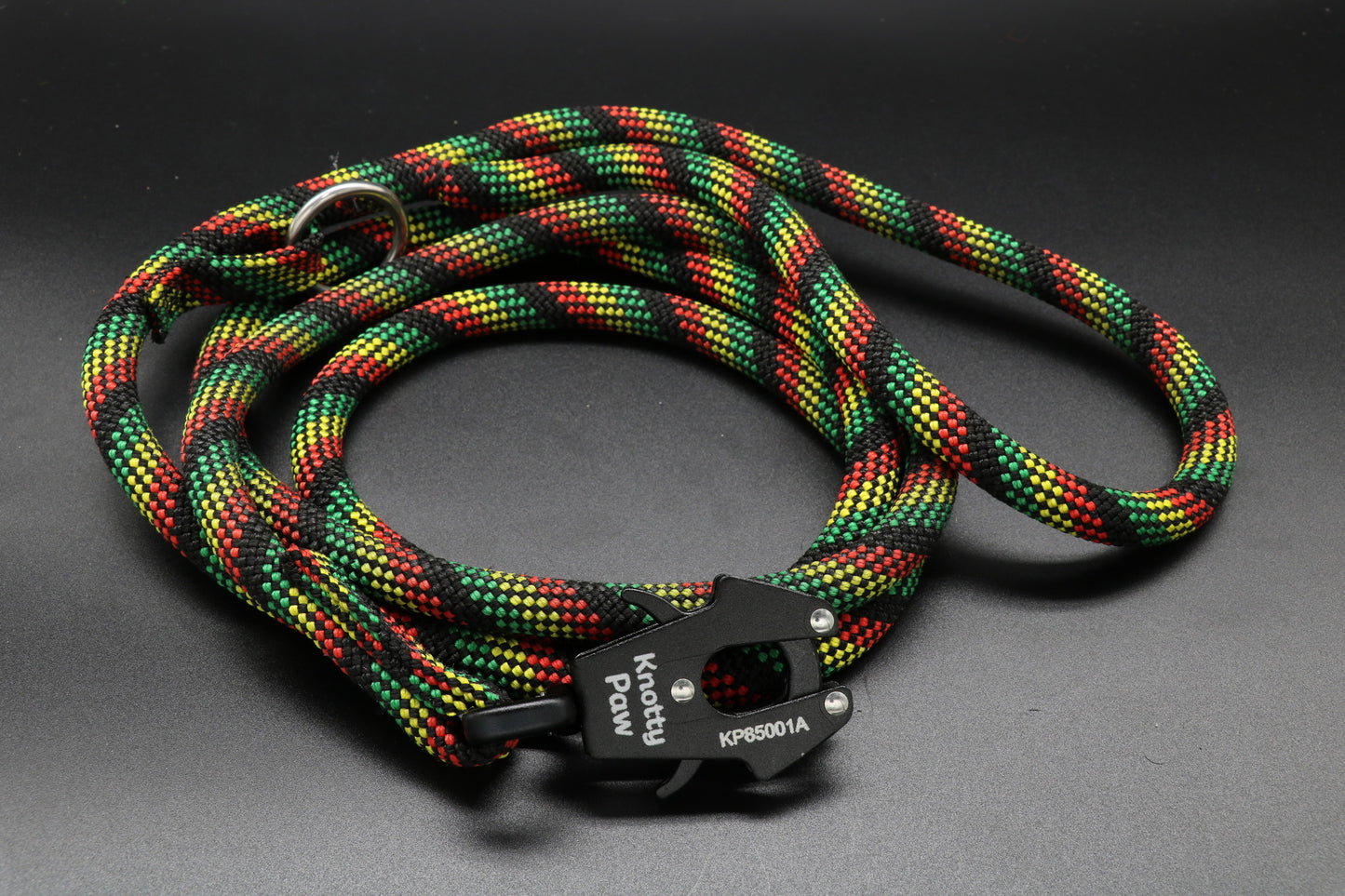 Knotty Paw Red Green Black Yellow Upcycled Climbing Rope Dog Leash