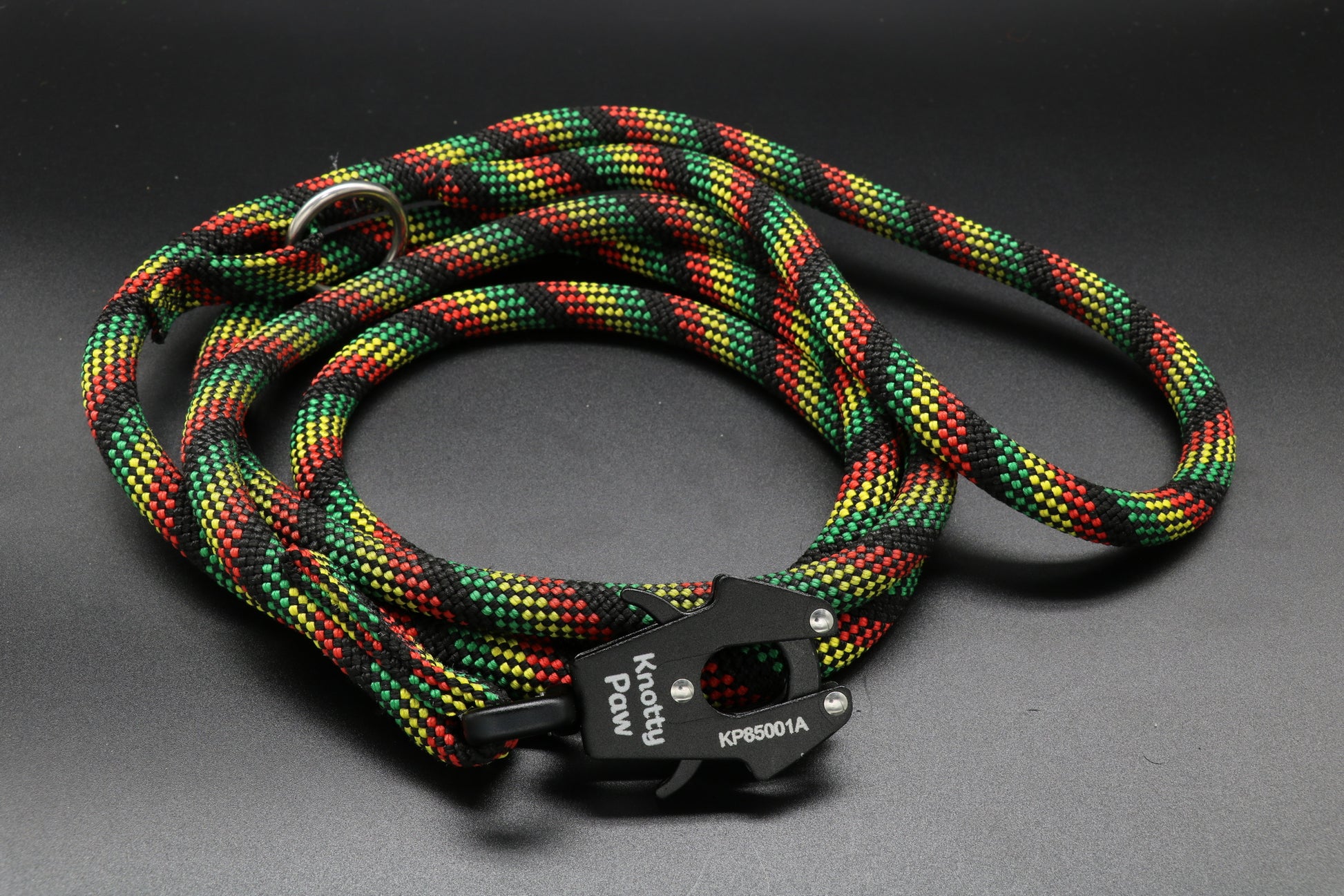 Knotty Paw Red Green Black Yellow Upcycled Climbing Rope Dog Leash