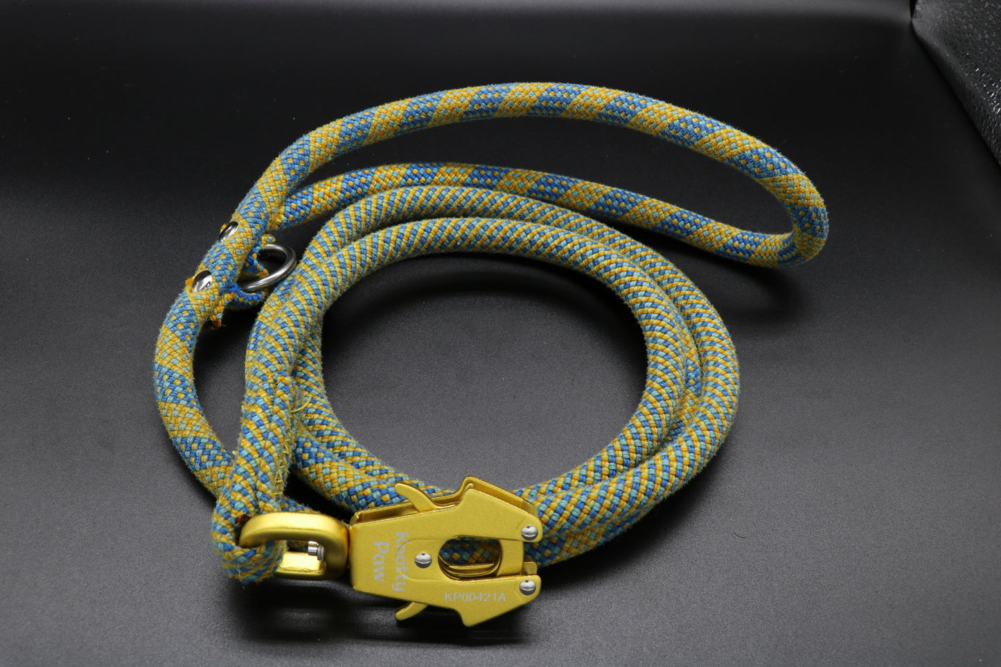 Knotty Paw Blue Yellow Upcycled Climbing Rope Dog Leash Eco-Friendly