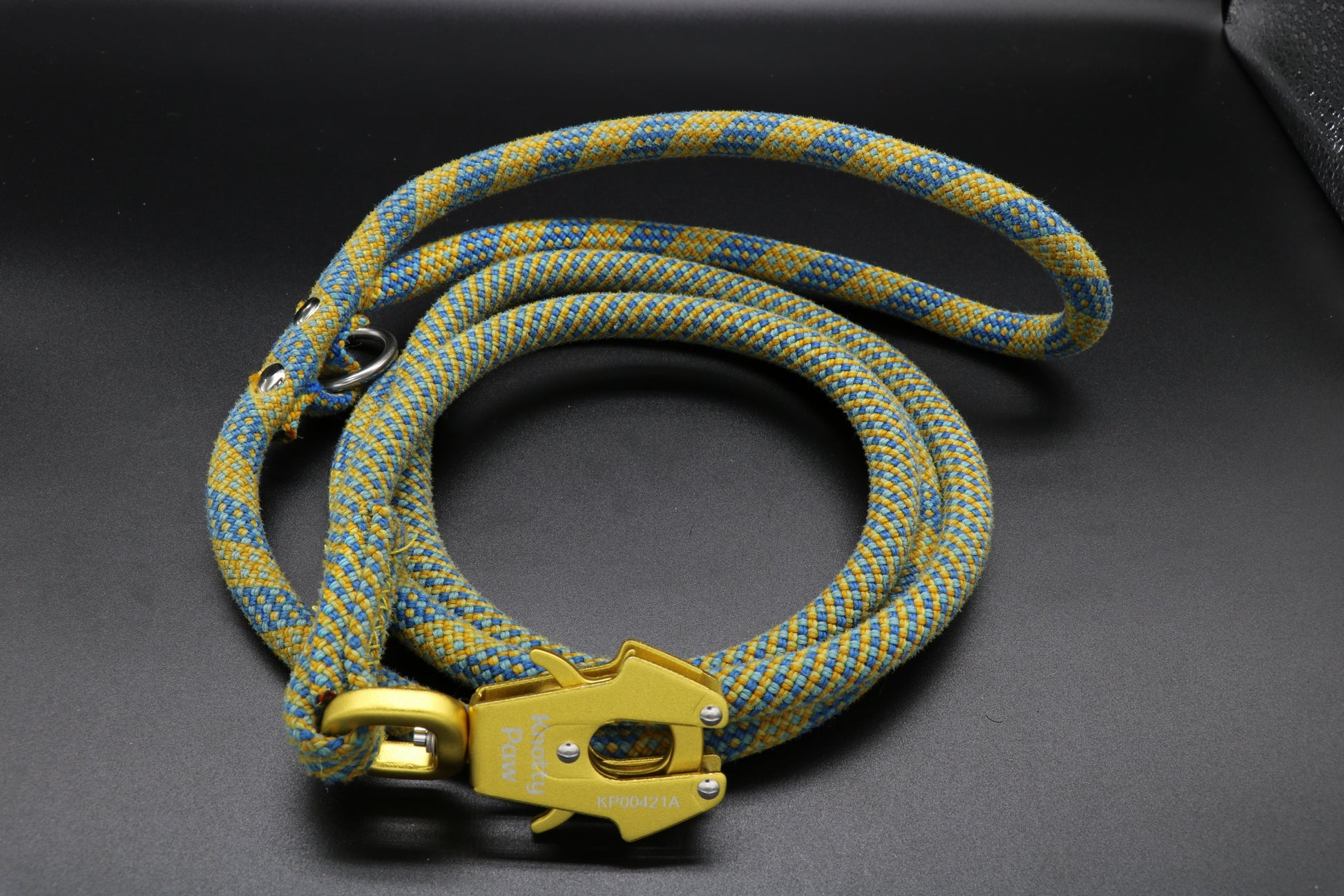 Knotty Paw Blue Yellow Upcycled Climbing Rope Dog Leash Eco-Friendly