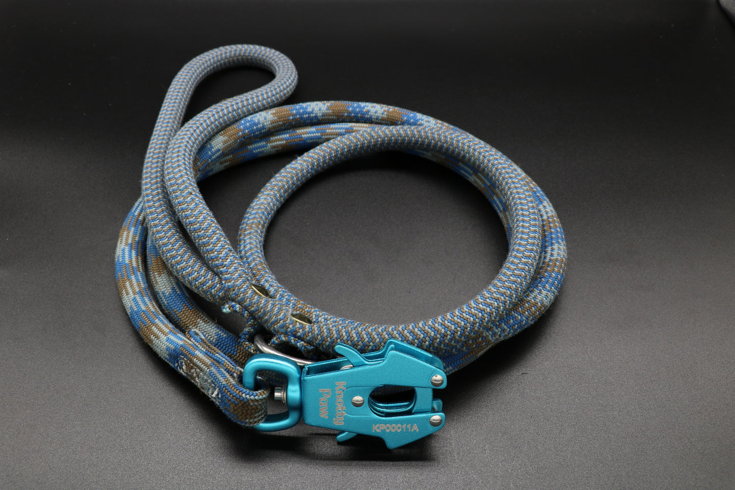 Knotty paw Blue Gray Brown Upcycled Climbing Rope Dog Leash Eco-Friendly