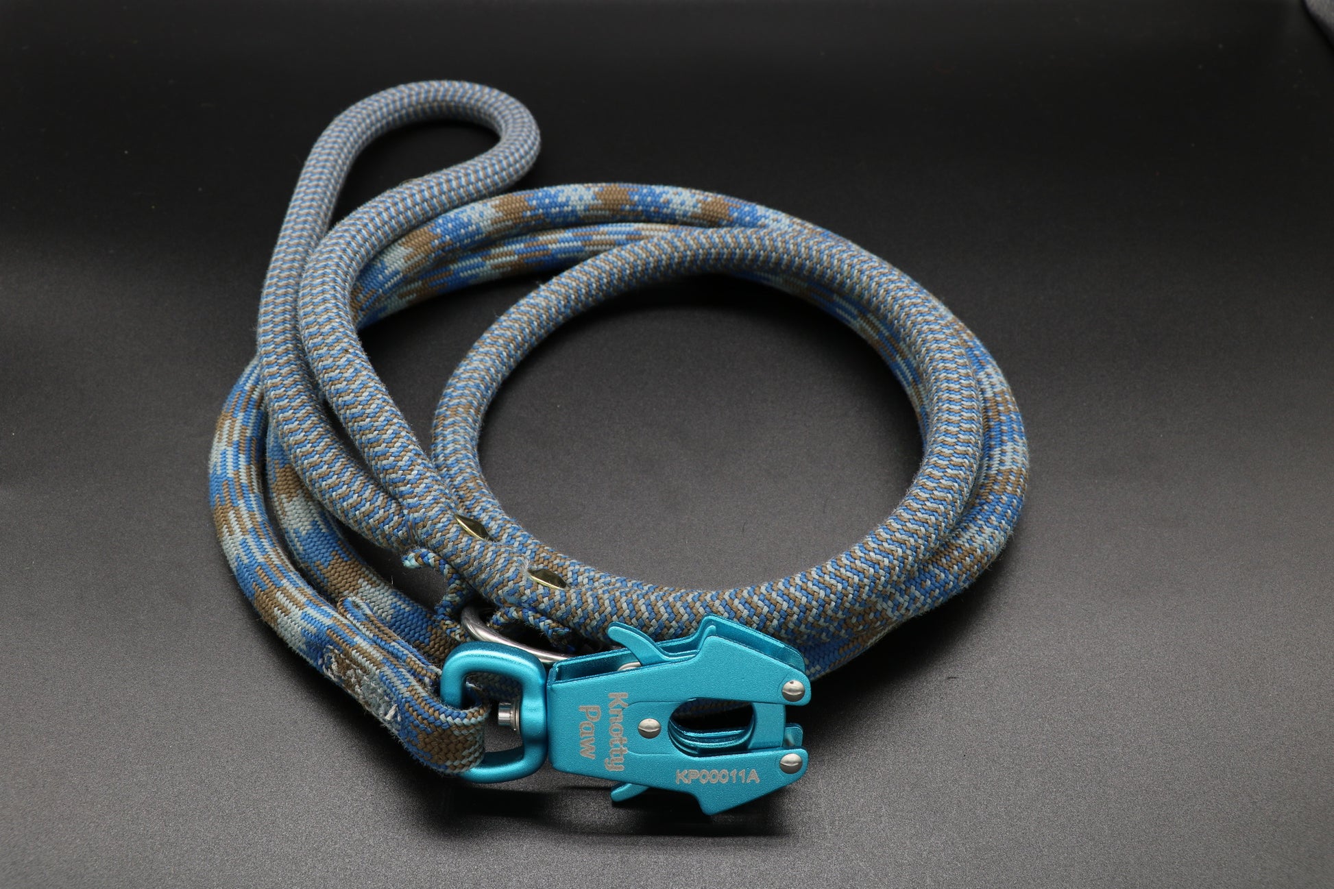 Knotty paw Blue Gray Brown Upcycled Climbing Rope Dog Leash Eco-Friendly