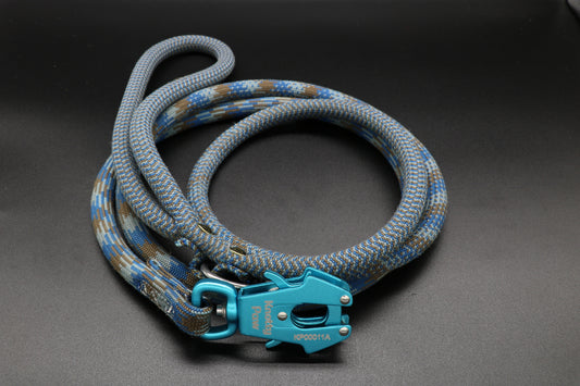 Knotty paw Blue Gray Brown Upcycled Climbing Rope Dog Leash Eco-Friendly