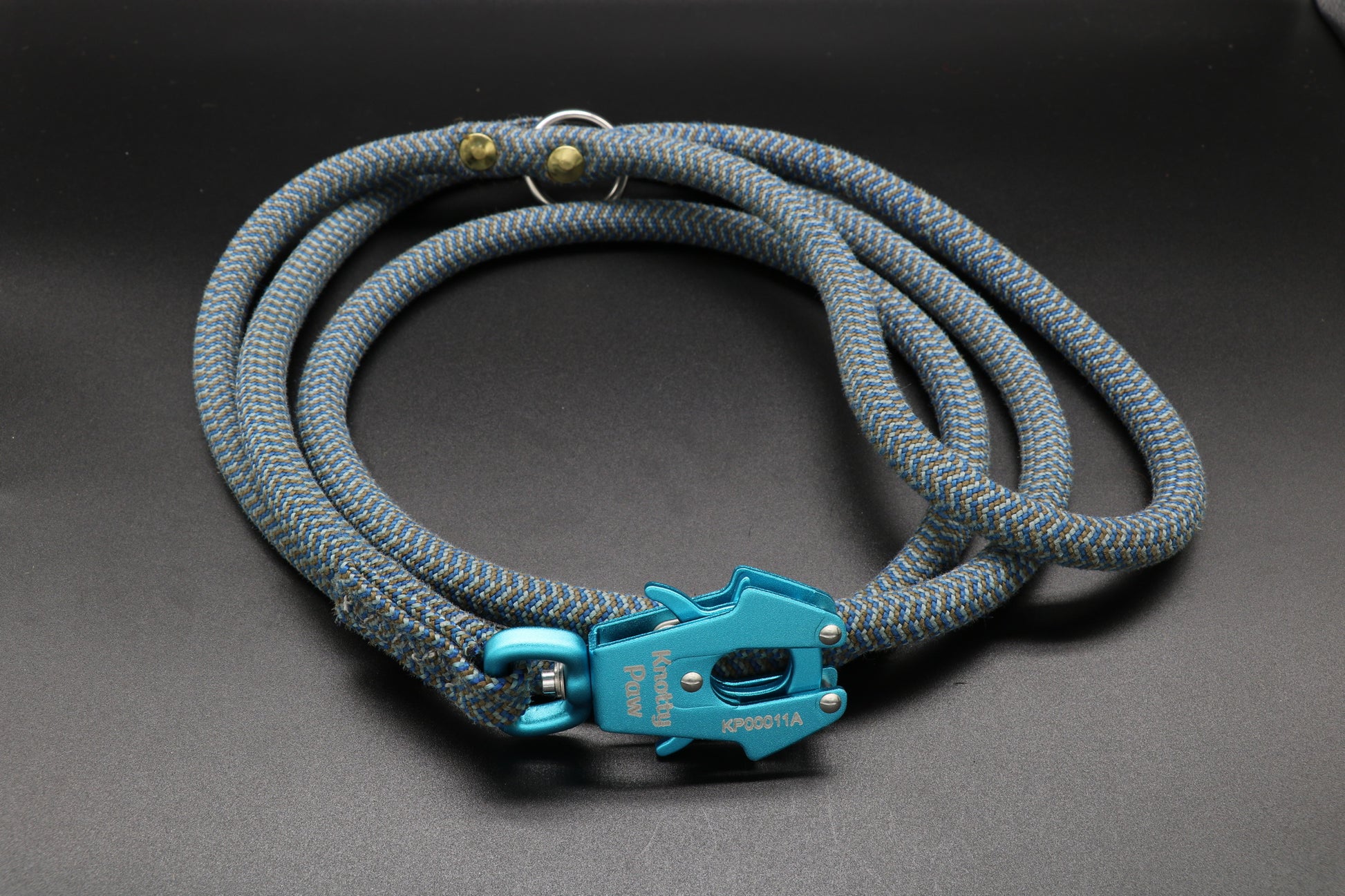 Knotty Paw Blue Gray Multicolor Upcycled Climbing Rope Dog Leash Eco-Friendly