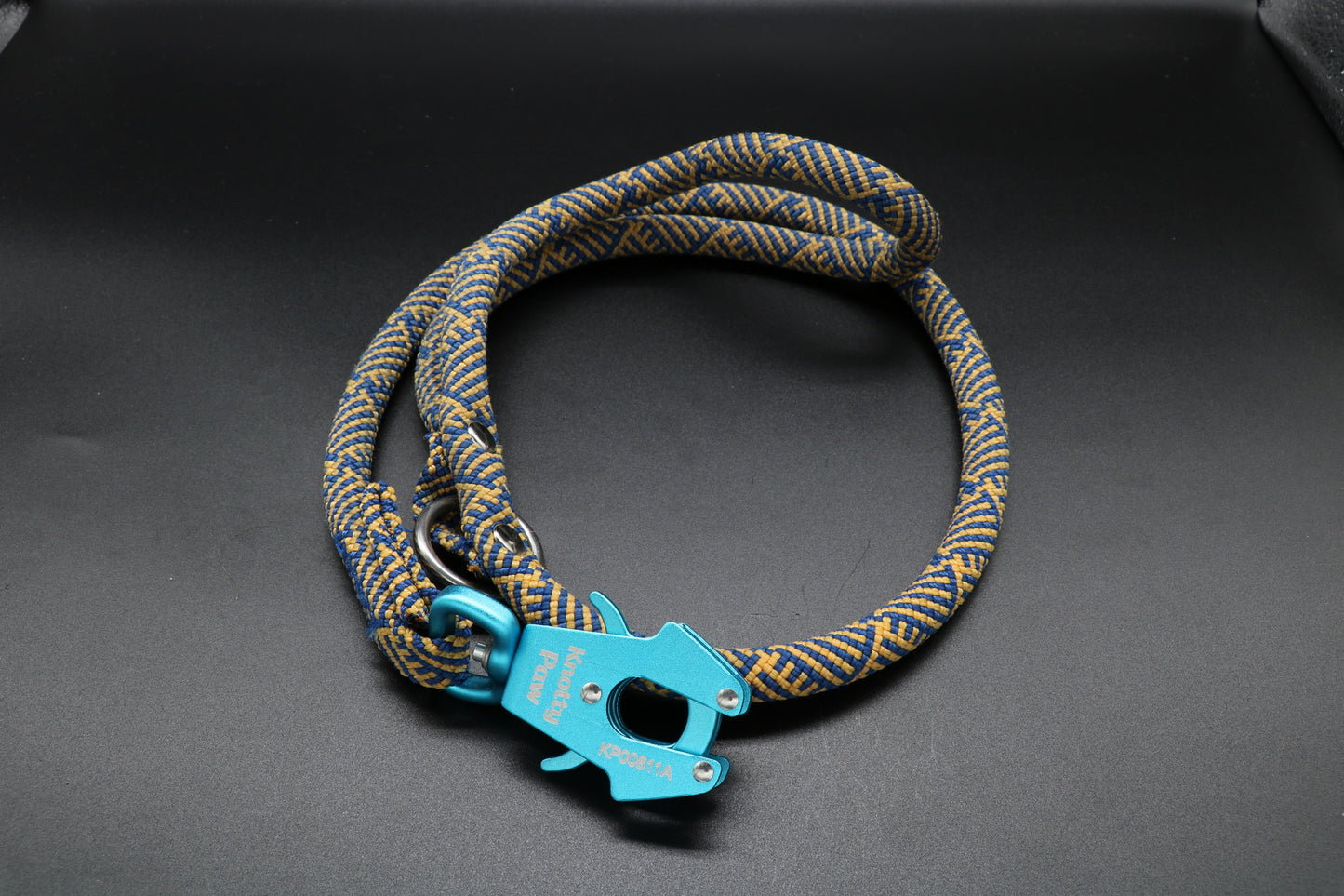 Knotty Paw Yellow Blue Upcycled Climbing Rope Dog Leash Eco-Friendly