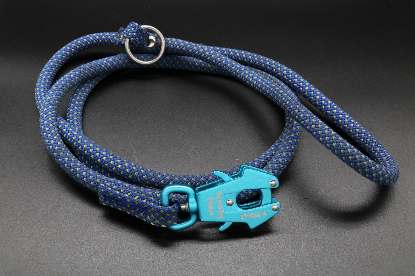 Knotty Paw Blue Yellow Upcycled Climbing Rope Dog Leash Eco-Friendly
