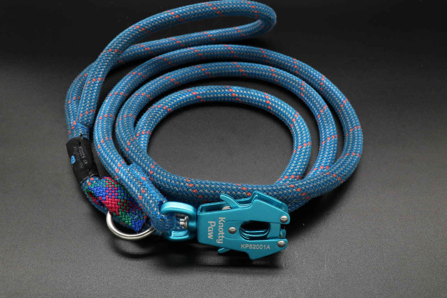 Knotty Paw Blue Red Upcycled Climbing Rope Dog Leash Eco-Friendly