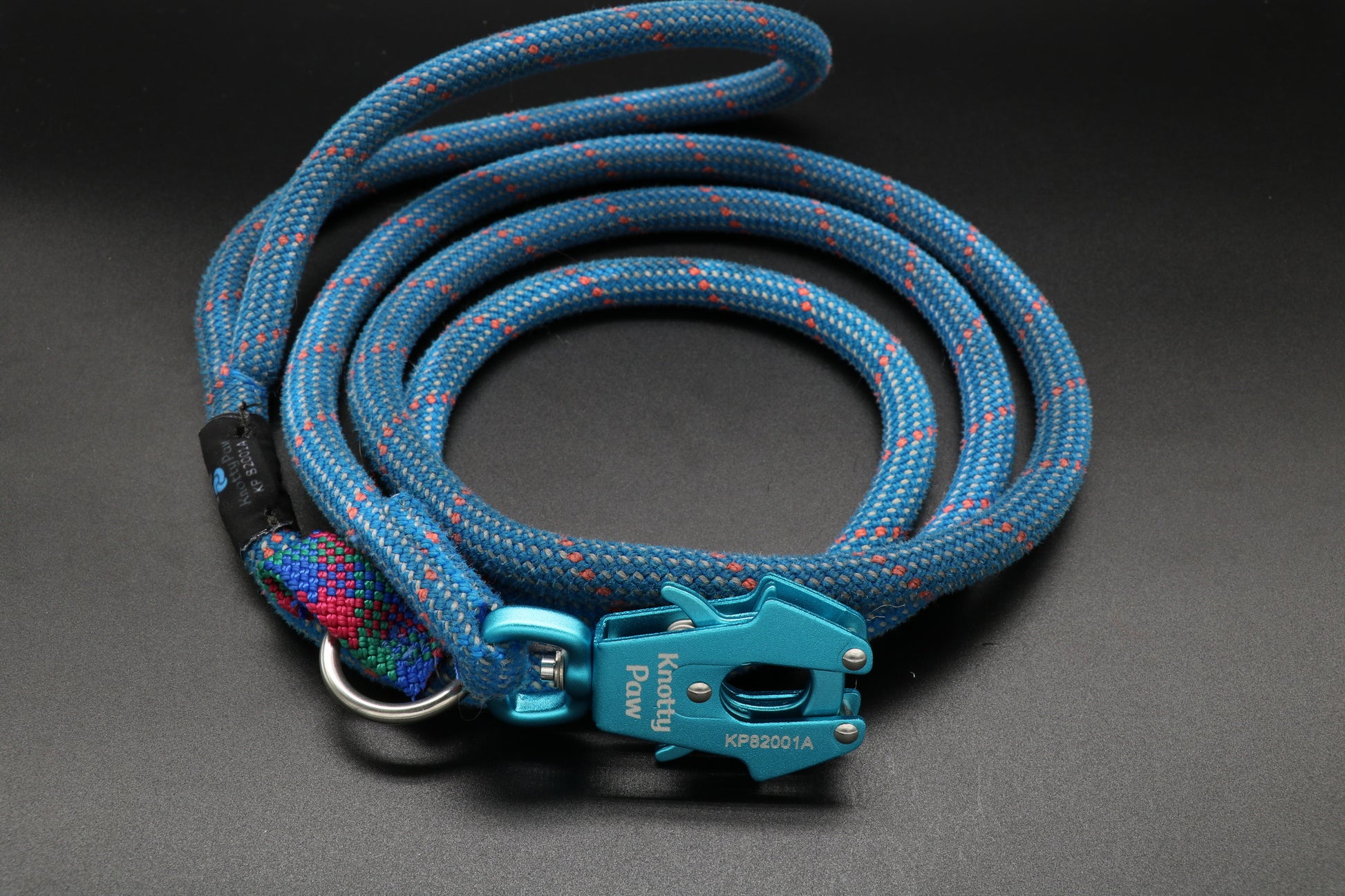 Knotty Paw Blue Red Upcycled Climbing Rope Dog Leash Eco-Friendly