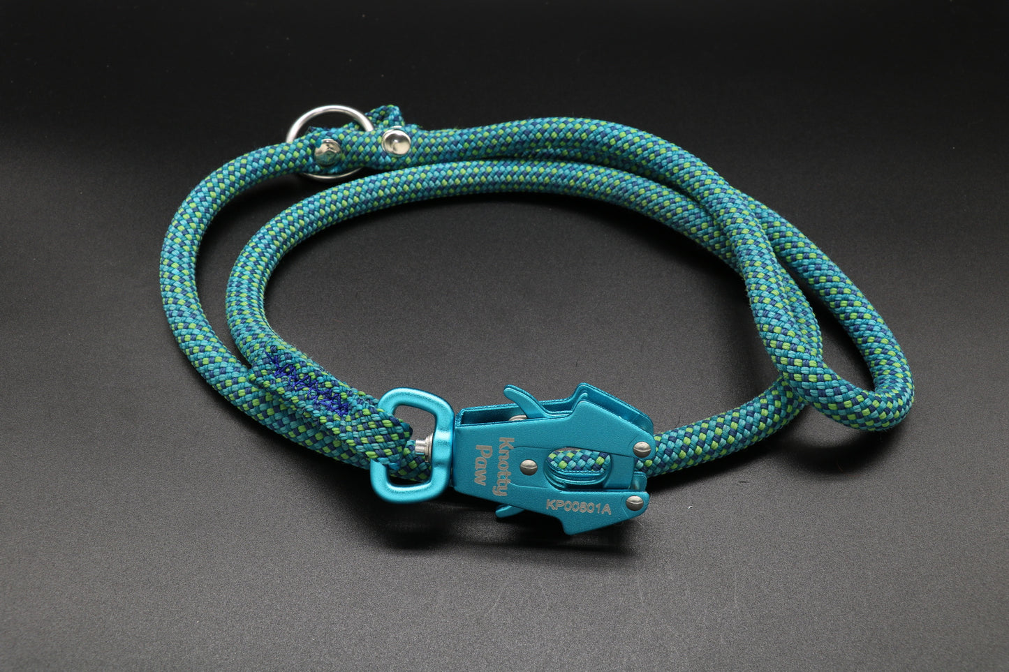 Knotty Paw Blue Green Upcycled Climbing Rope Dog Leash Eco-Friendly