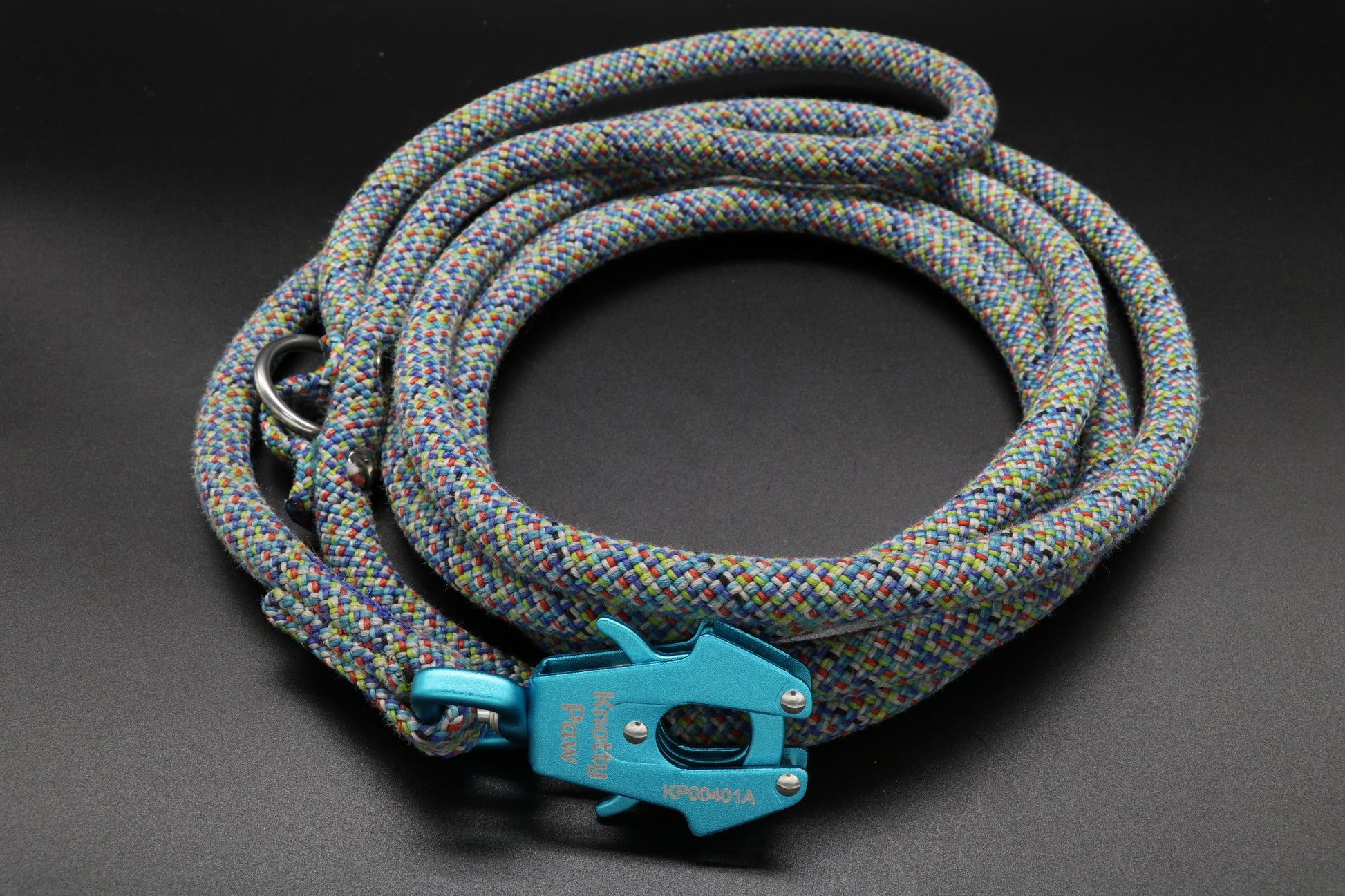 Knotty Paw Multicolored Blue Red Yellow Upcycled Climbing Rope Dog Leash Eco-Friendly