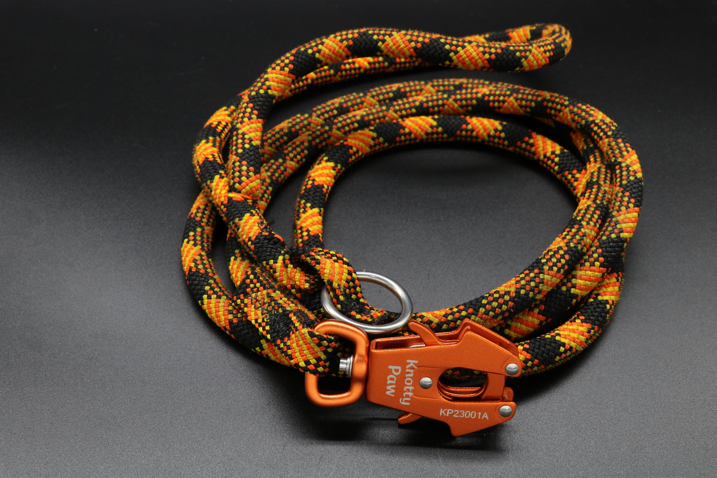 Knotty Paw Orange Black Upcycled Climbing rope dog leash