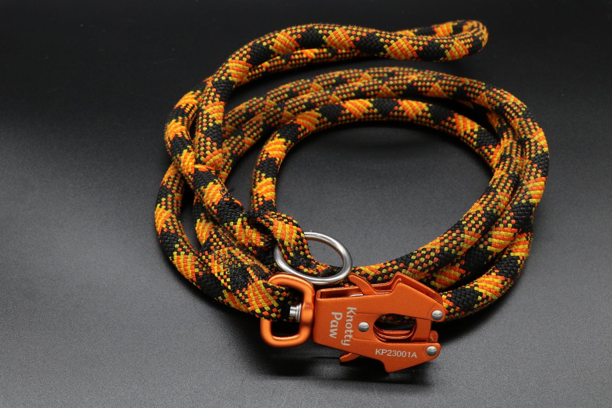 Knotty Paw Orange Black Upcycled Climbing rope dog leash