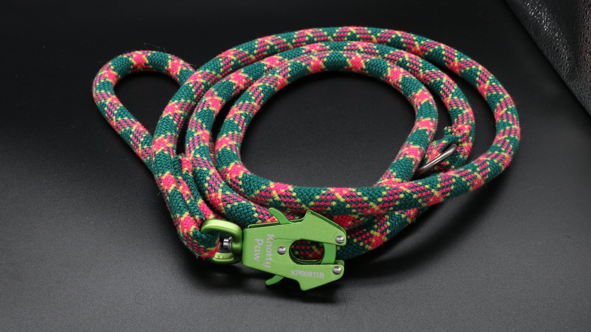 Knotty Paw Green Pink Upcycled Climbing rope dog leash