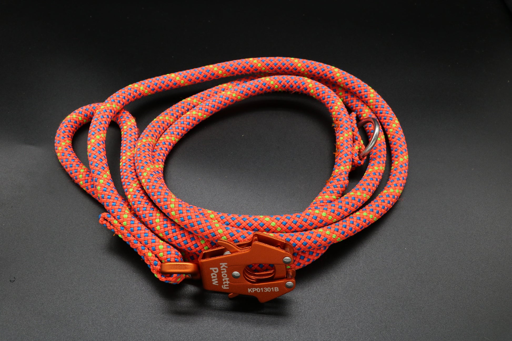 Knotty Paw Orange Blue Green - Upcycled Climbing Rope Dog Leash