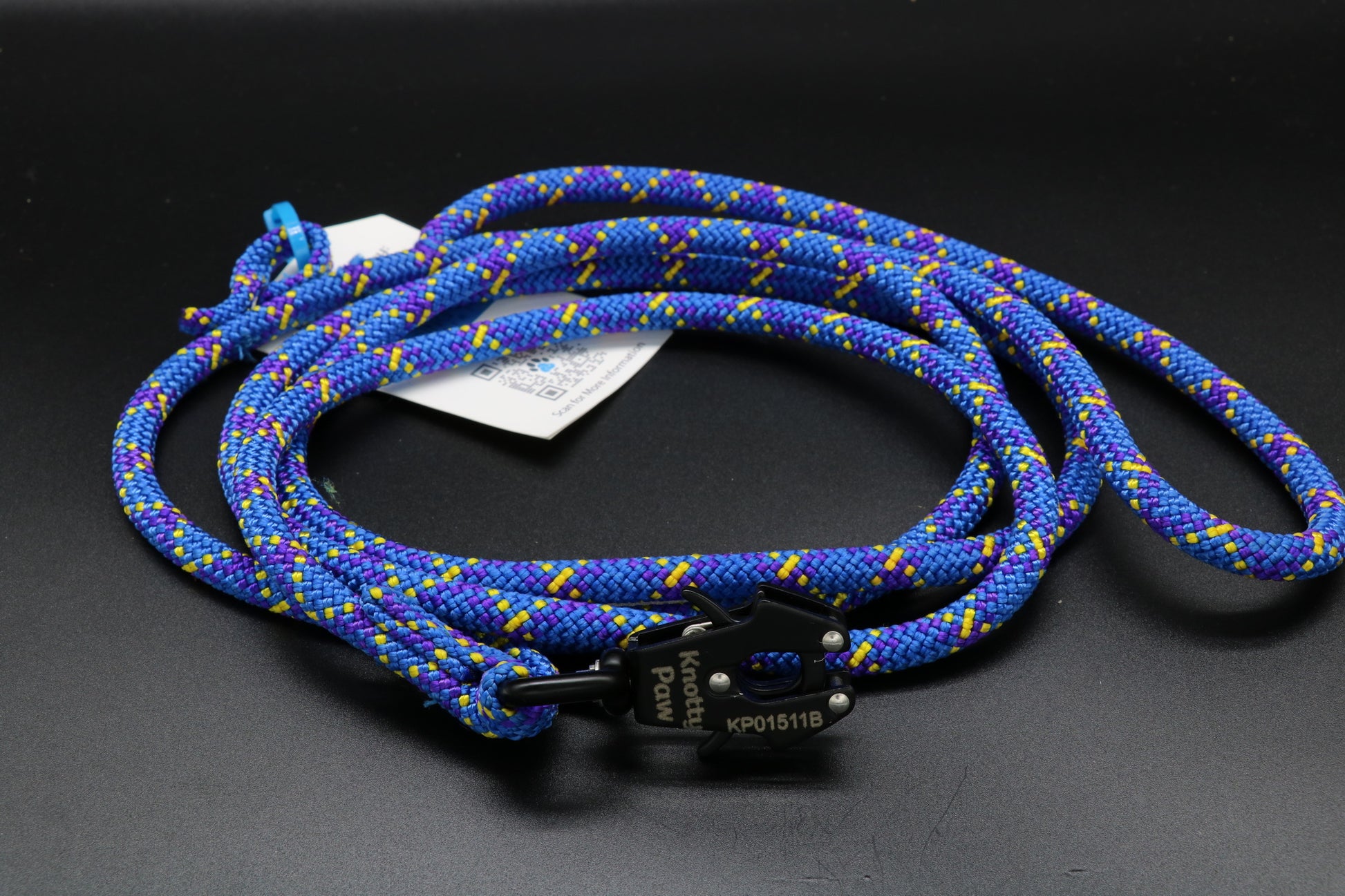 Blue/Yellow/Purple - Bold Berry -  Upcycled Climbing Rope Dog Leash - Eco Friendly