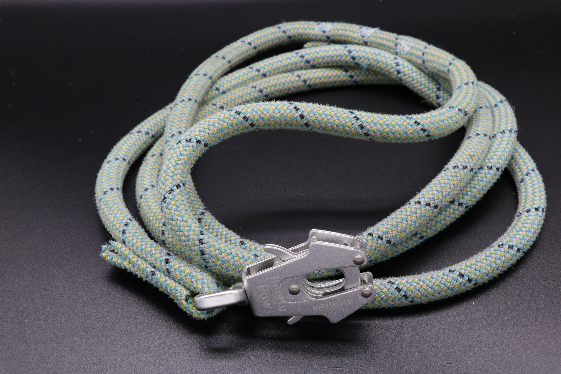 Light Blue/YellowBlack Stripe - Storm Beam -Upcycled Climbing Rope Dog Leash