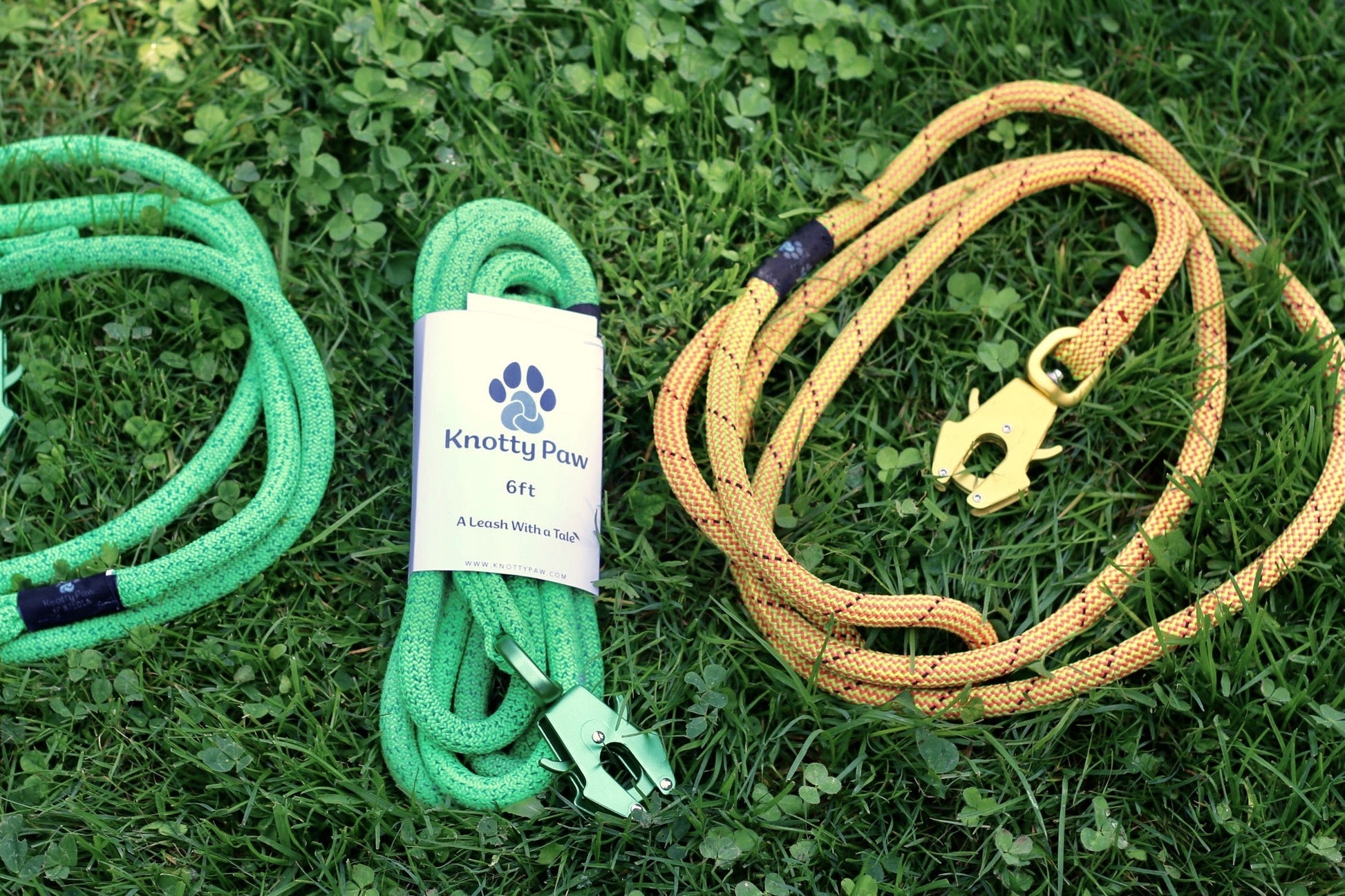 Green Yellow Knotty Paw Upcycled Climbing Rope Dog Leashes