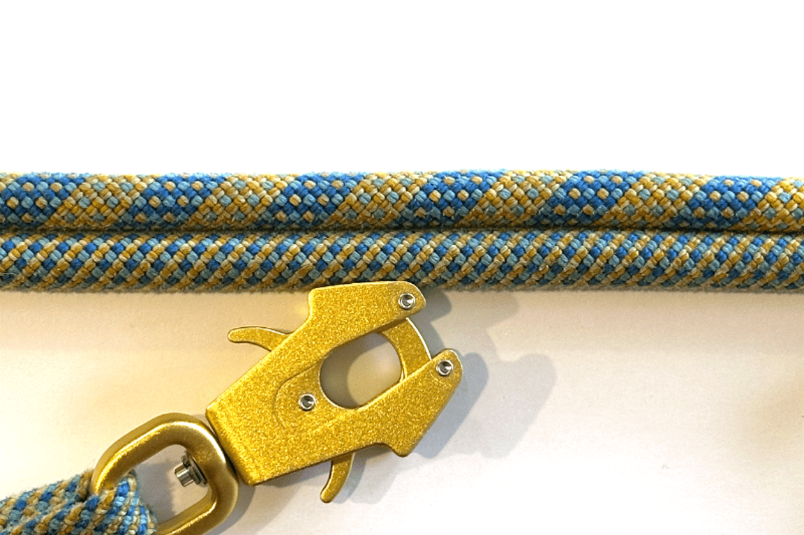 Knotty Paw Blue Yellow Upcycled Climbing Rope Dog Leash Eco-Friendly