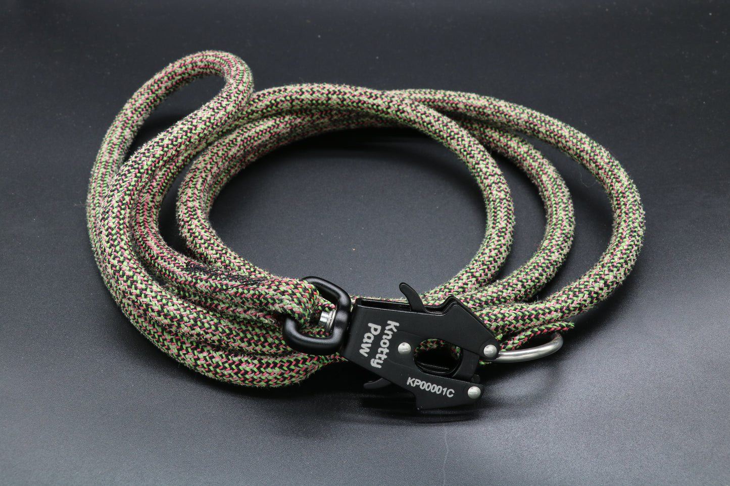 Black/Green/Pink/White -Jungle Static - Upcycled Climbing Rope Dog Leash