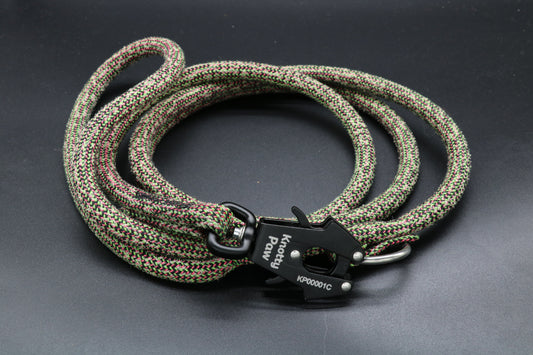 Black/Green/Pink/White -Jungle Static - Upcycled Climbing Rope Dog Leash