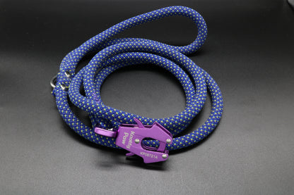 Knotty Paw Blue PurpleUpcycled Climbing Rope Dog Leash Eco-Friendly 