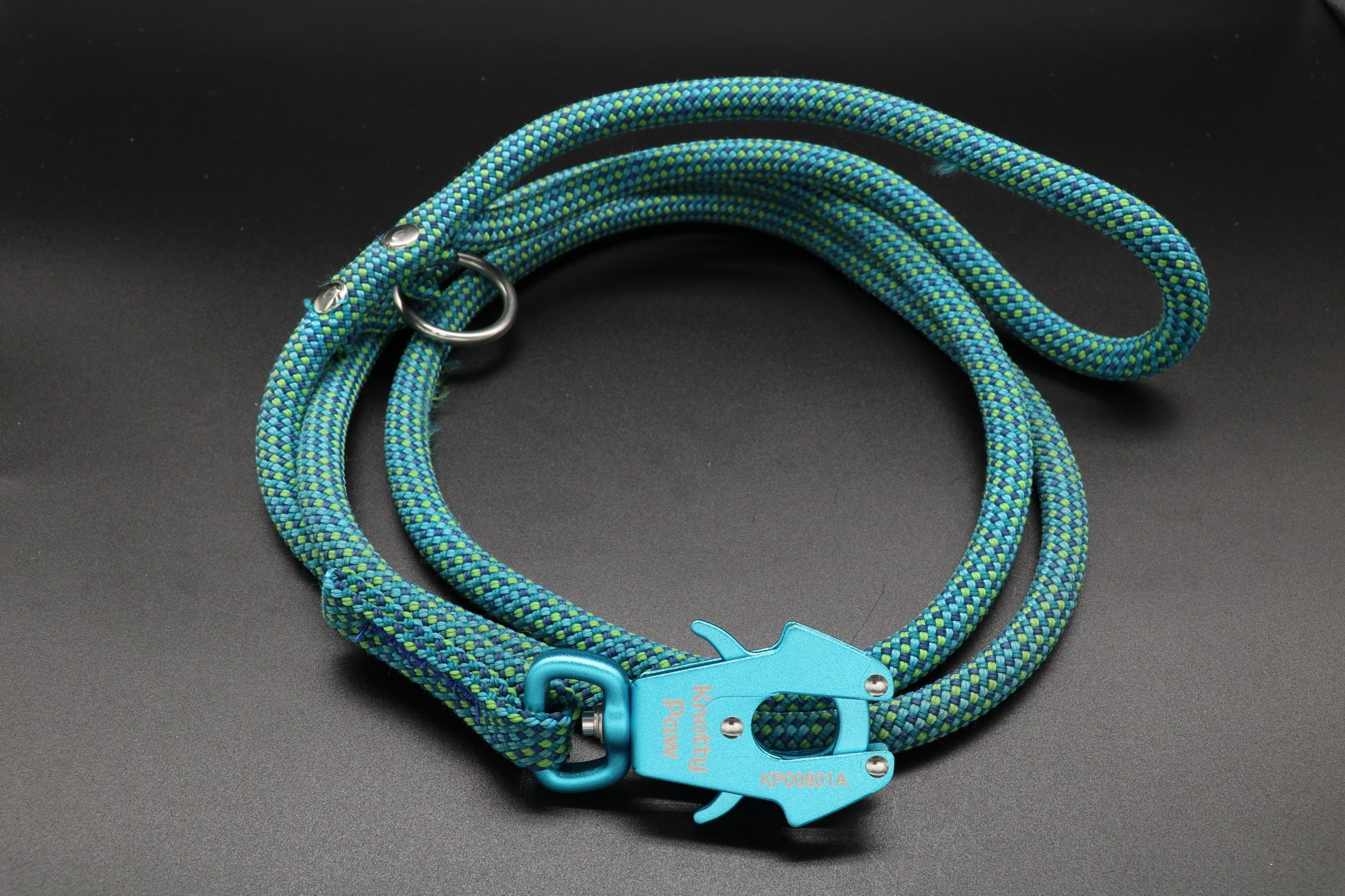 Blue Teal Upcycled Climbing Rope Dog Leash Eco-Friendly 