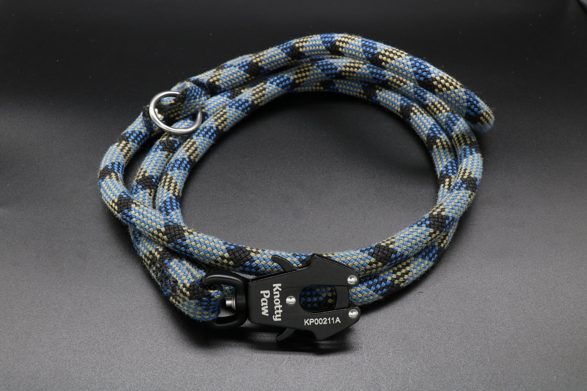 Blue Black Upcycled Climbing Rope Dog Leash Eco-Friendly 