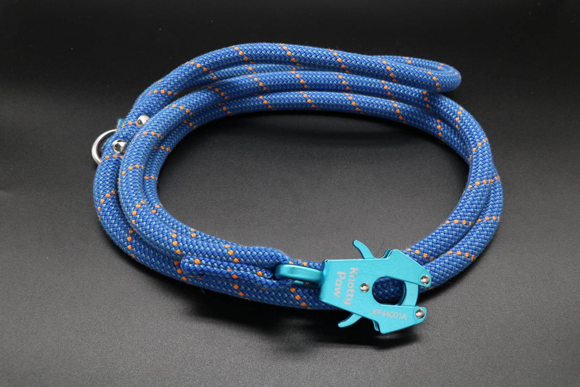 Knotty Paw Blue Orange Upcycled Climbing Rope Dog Leash Eco-Friendly 