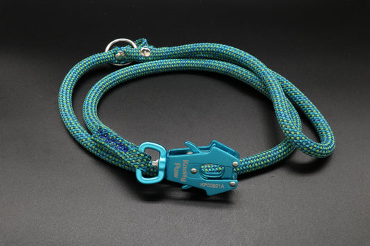 Knotty Paw Blue Green Upcycled Climbing Rope Dog Leash Eco-Friendly 