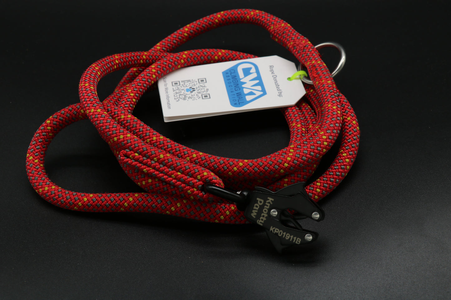 Red/Gray/Yellow - Crimson Flake - Upcycled Climbing Rope Dog Leash