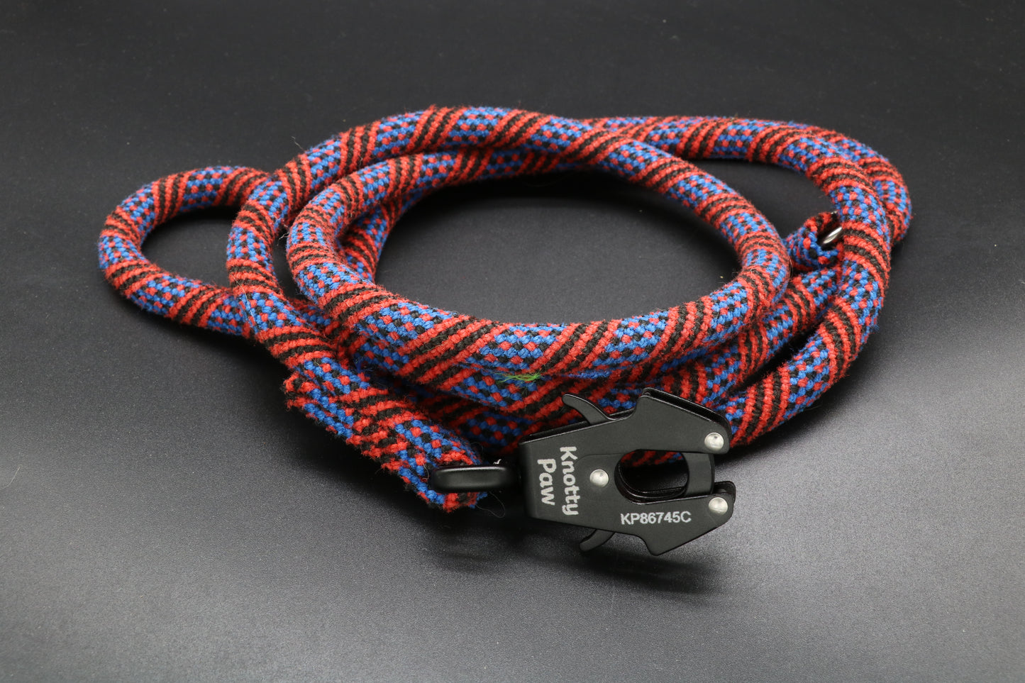 Red/Blue/Black - Crimson Crux - Upcycled Climbing Rope Dog Leash