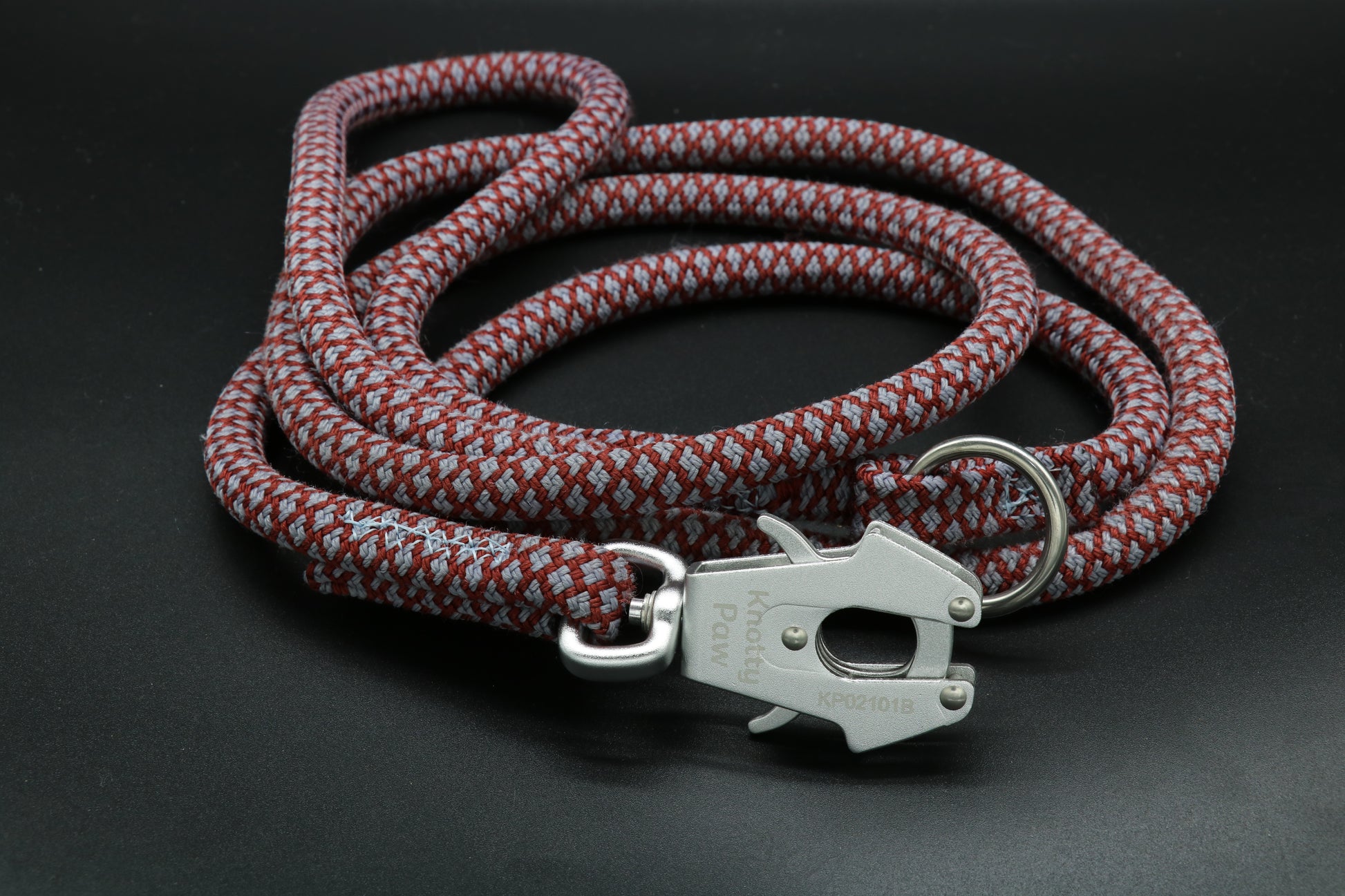 Knotty Paw RedGrey Upcycled Climbing rope dog leash